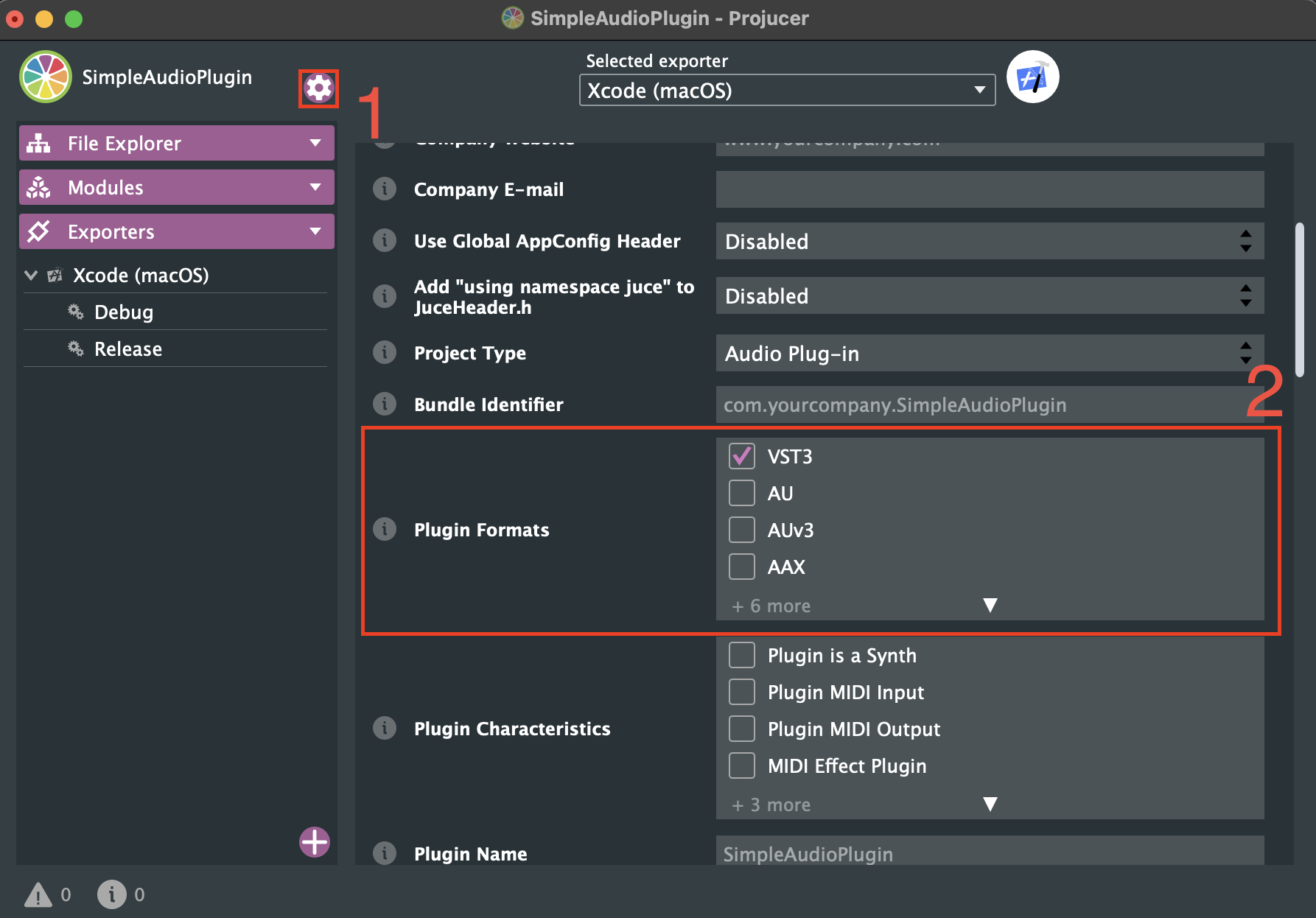 project configuration screenshot
