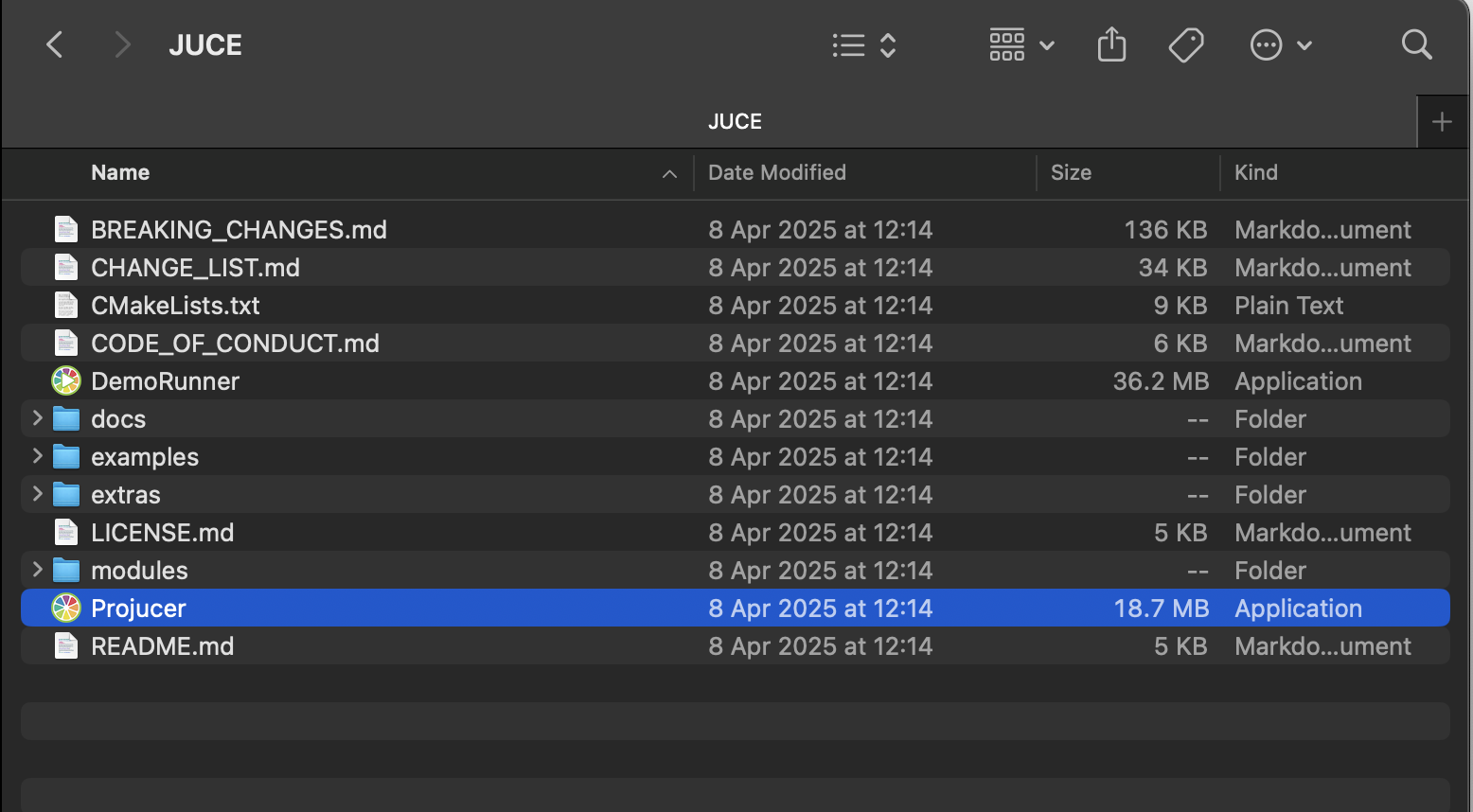 Screenshot of the Projucer application in a file explorer