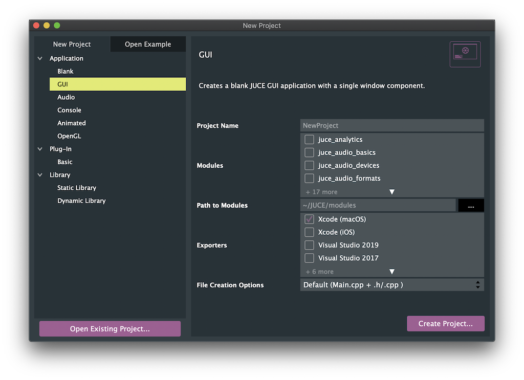 New Project screenshot