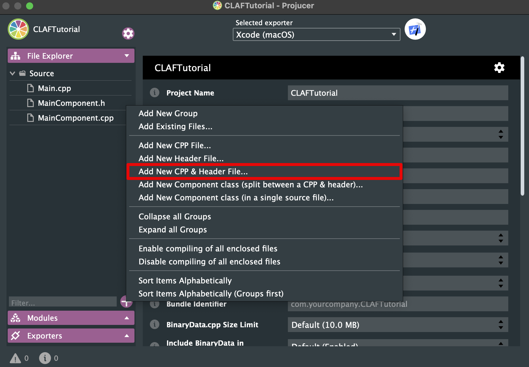 screenshot of where to find the option to create the new files